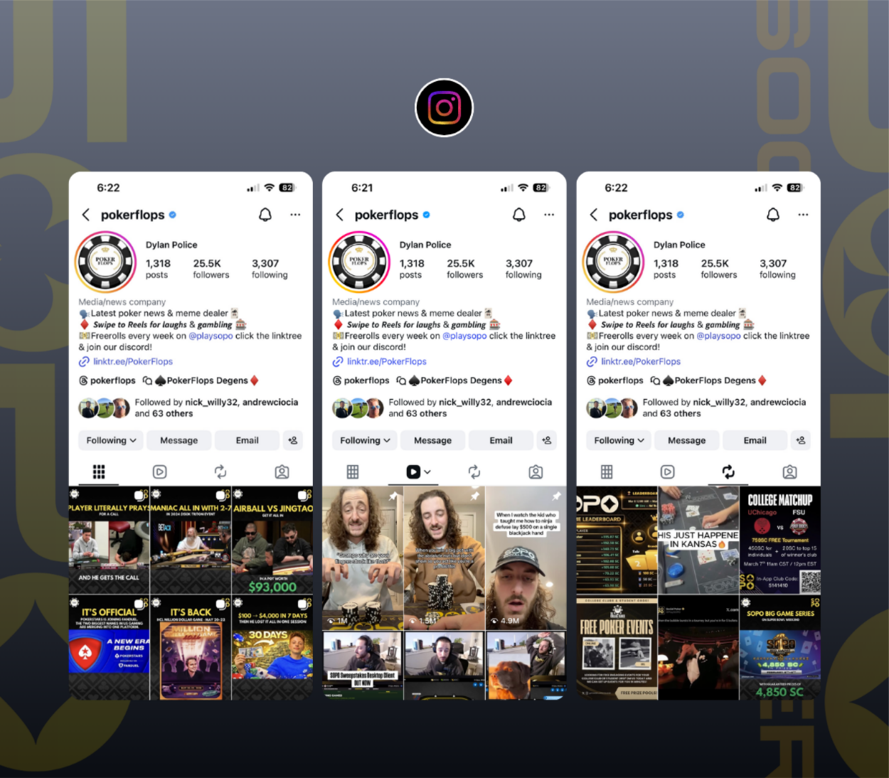 PokerFlops Instagram — 1,318 posts, 25.5K followers