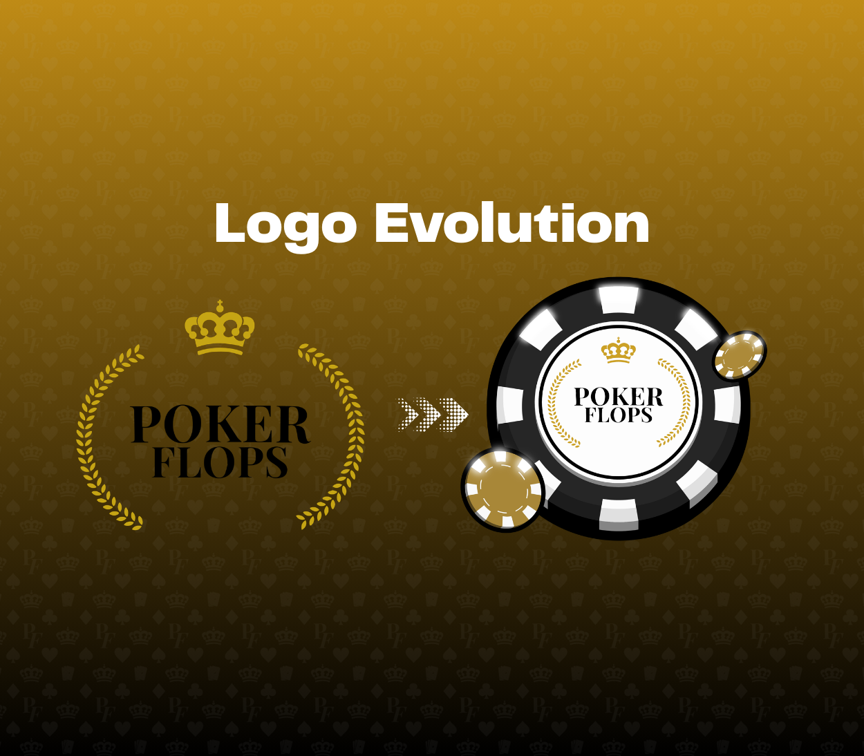 PokerFlops logo evolution — from laurel wreath to poker chip design