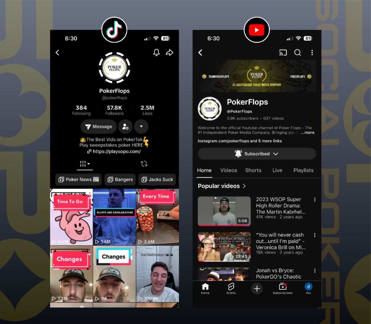 PokerFlops TikTok and YouTube