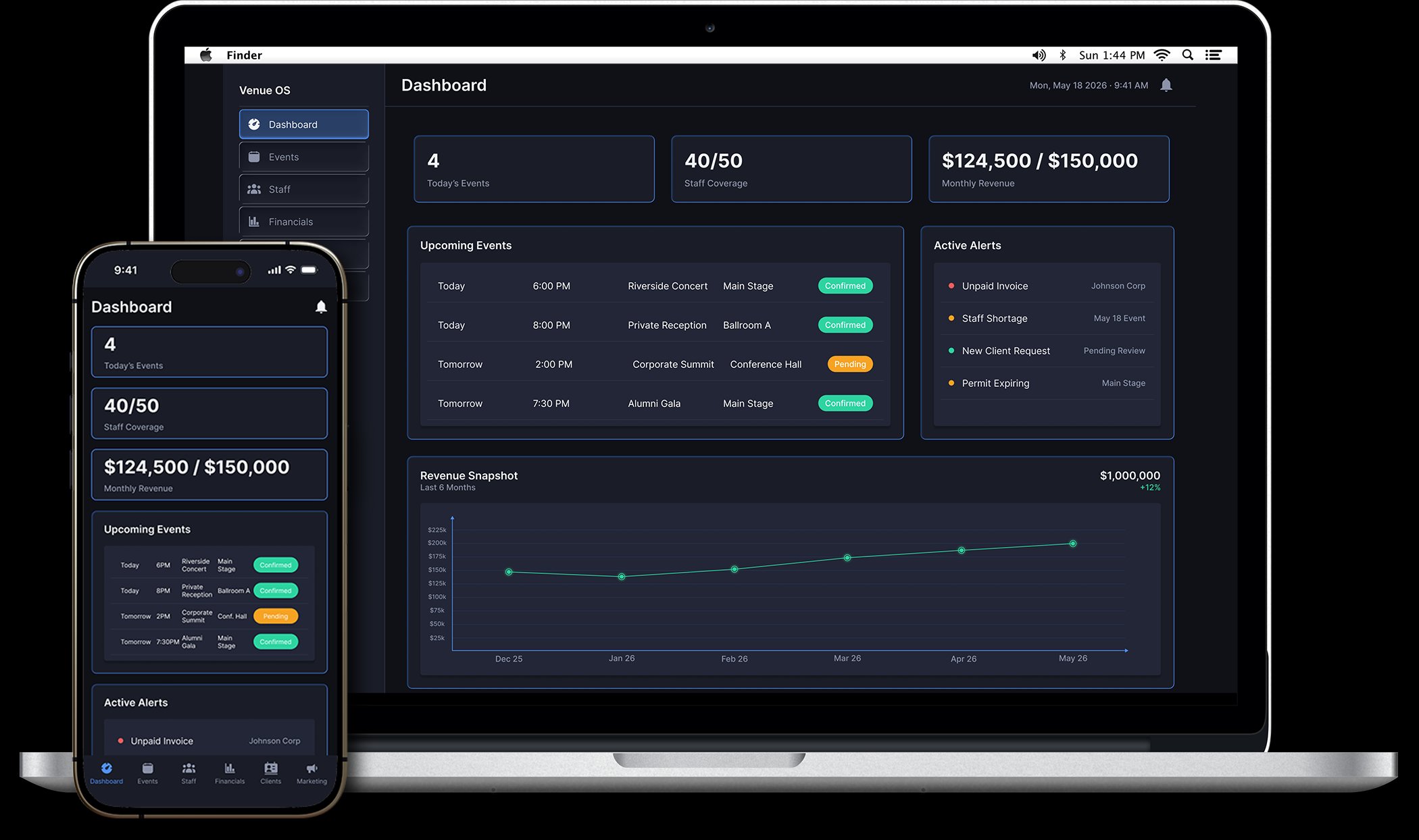 Venue OS on MacBook and iPhone